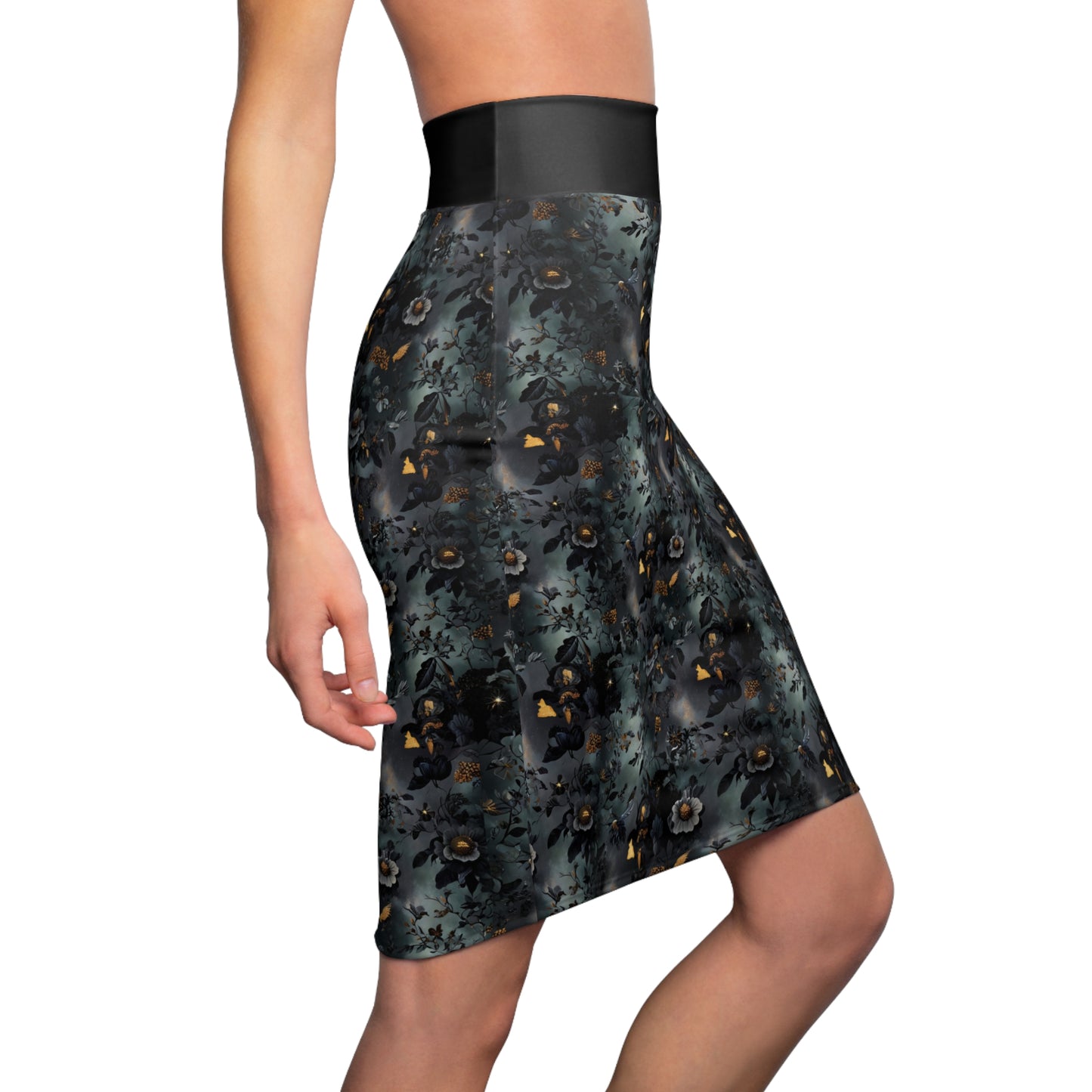 Dark Floral Pencil Skirt