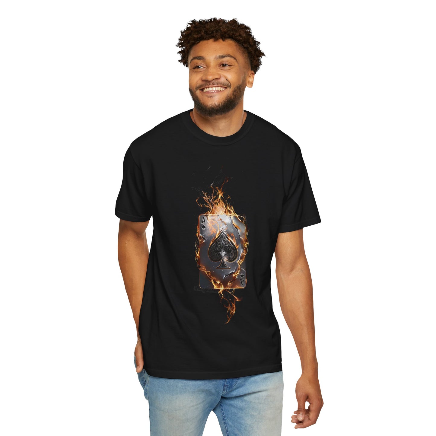 Fire Ace Unisex Garment-Dyed T-Shirt - Bold Card Design for Gamers and Poker Enthusiasts