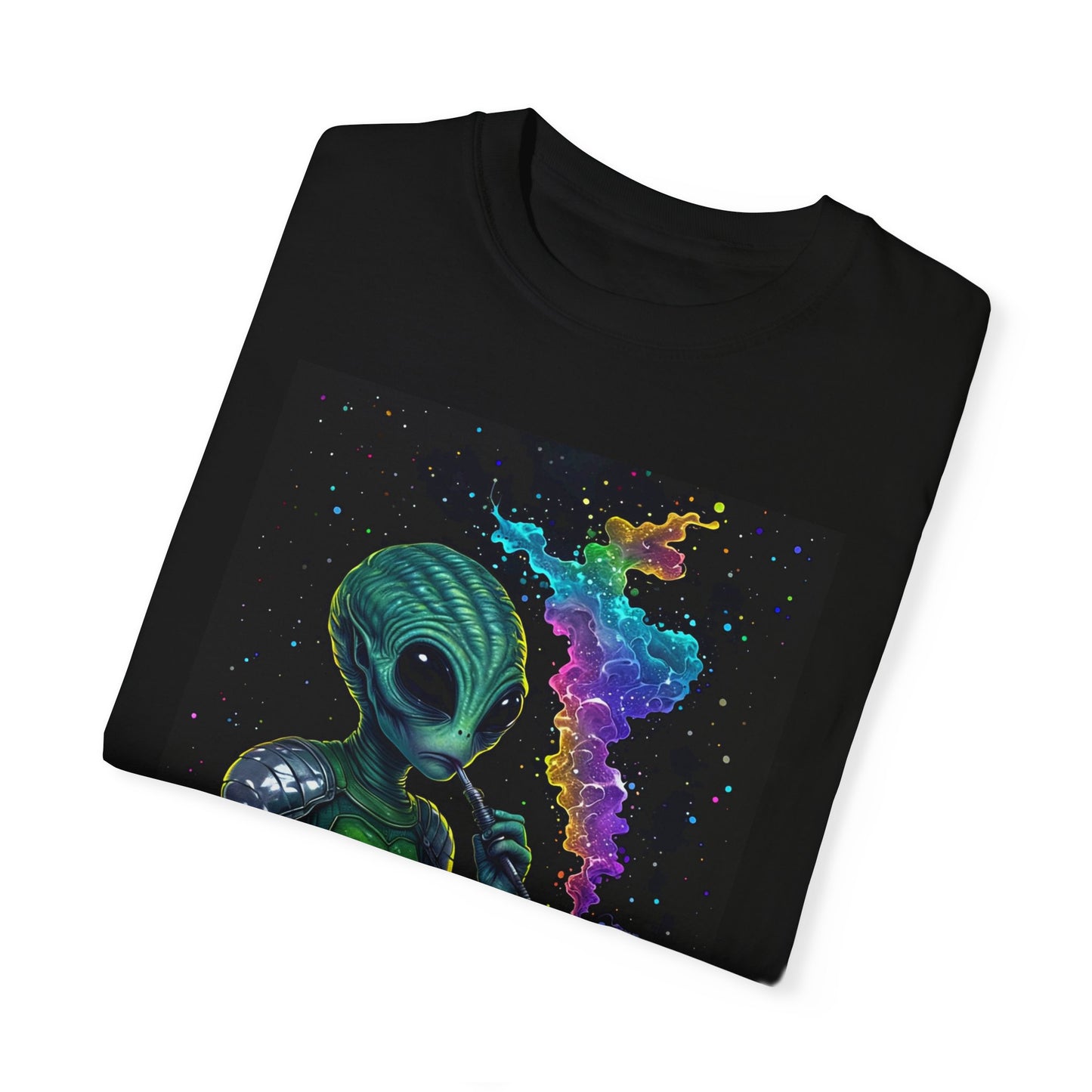 Cosmic Alien Unisex Garment-Dyed T-Shirt - Colorful Retro Sci-Fi Design