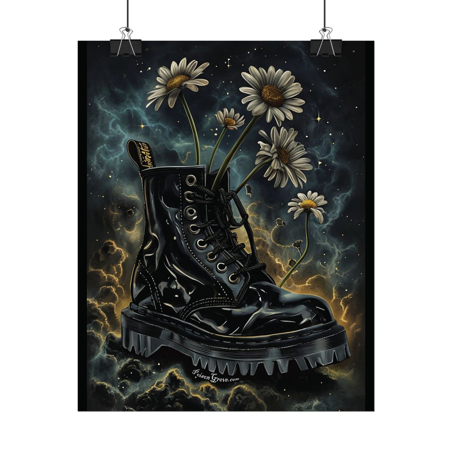 Grunge Floral Black Boot Rolled Poster - Edgy Wall Art for Music Lovers