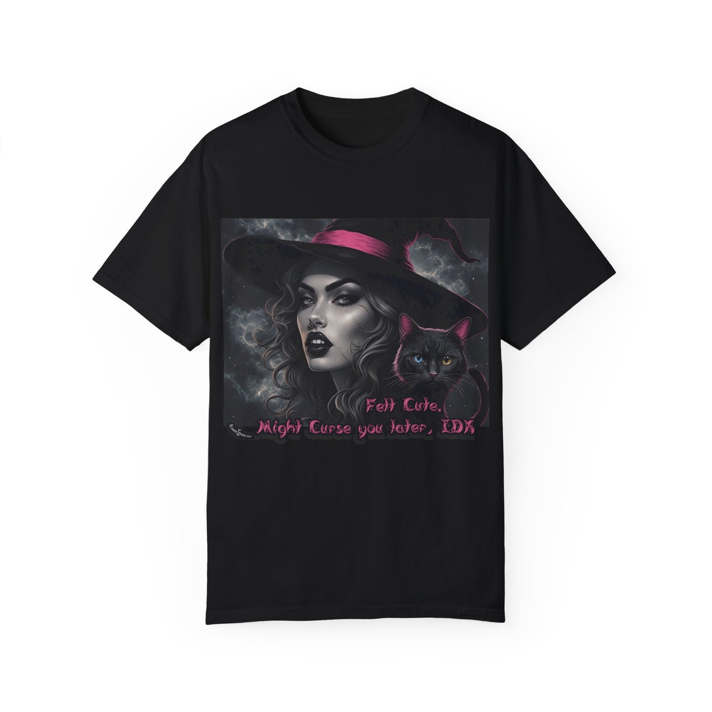 Witchy Cat Graphic T-Shirt - 'Felt Cute, Might Curse You Later'