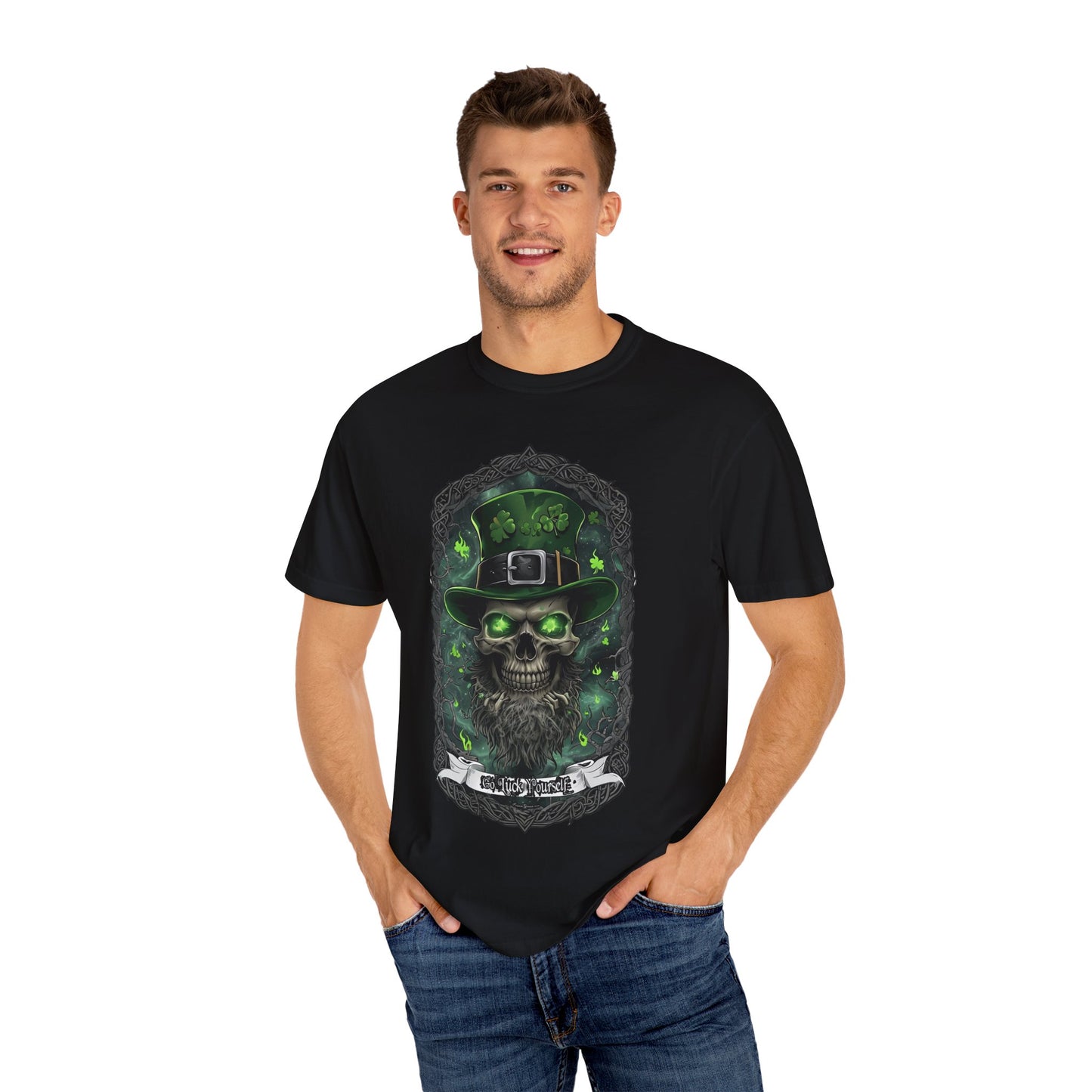 St. Patrick's Day Skull Graphic T-Shirt - Unisex Garment-Dyed Tee