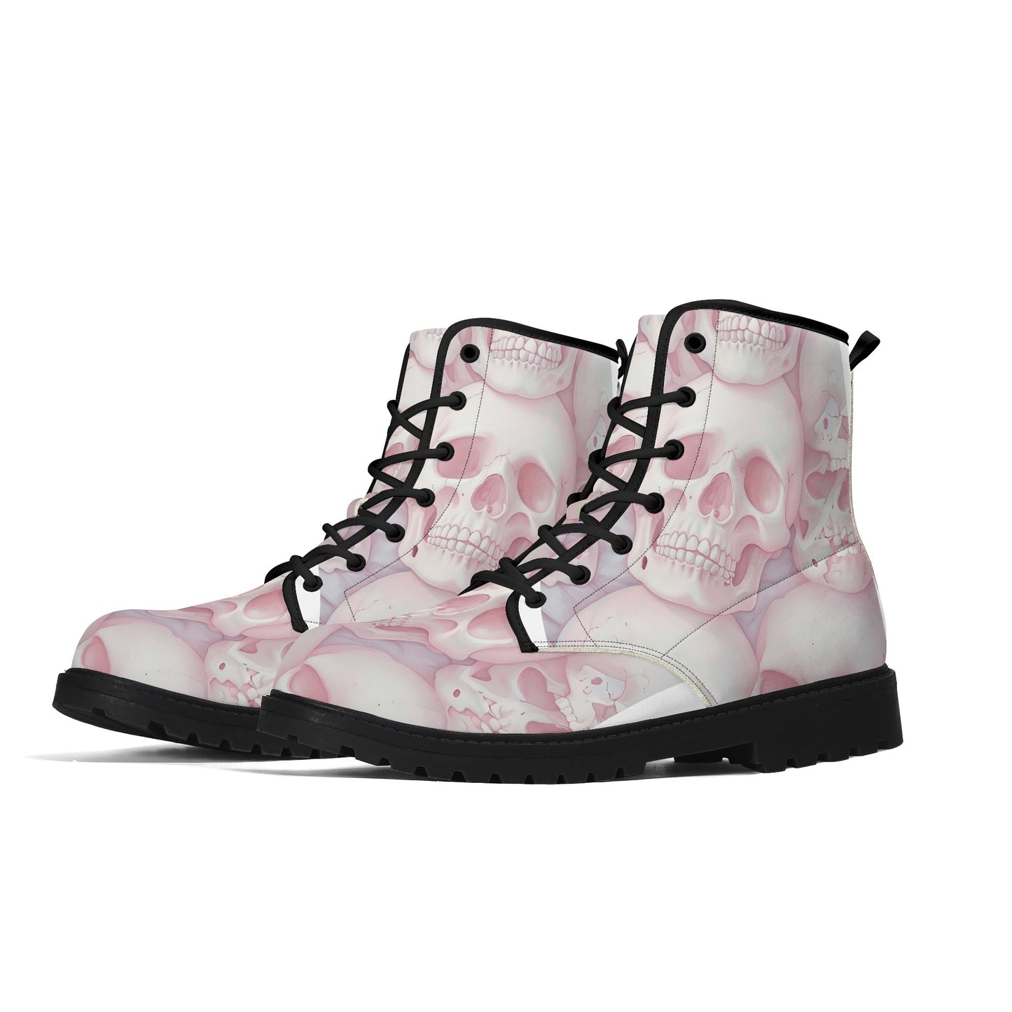 Pink Skulls Black Outsole Leather Boots-V2