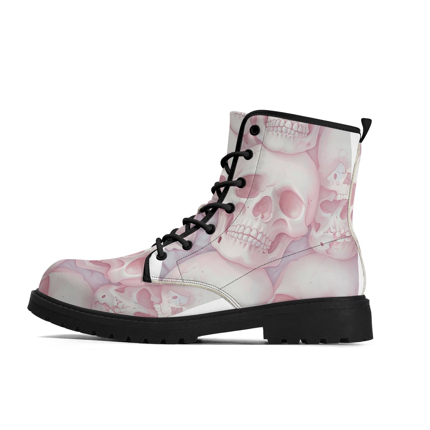 Pink Skulls Black Outsole Leather Boots-V2