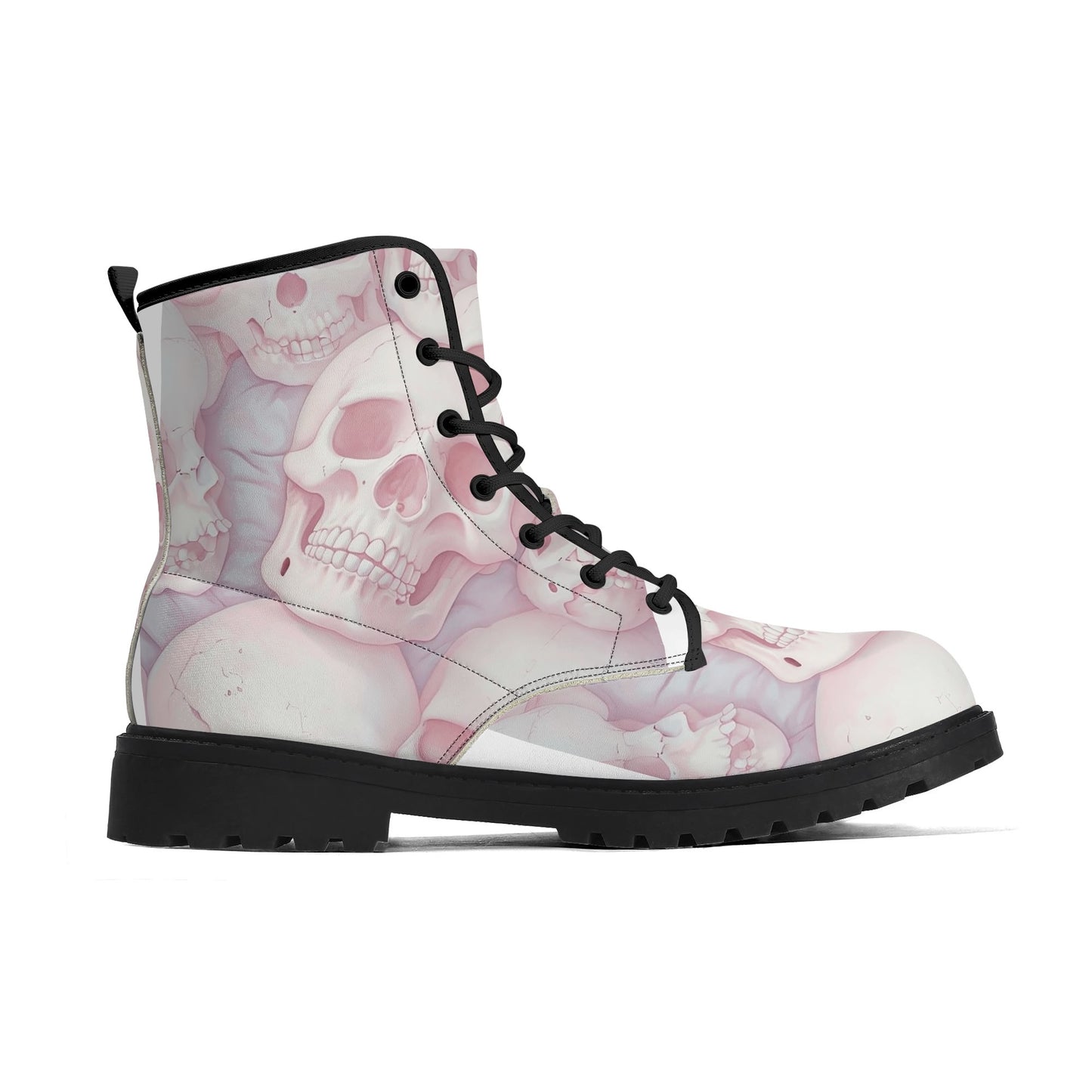 Pink Skulls Black Outsole Leather Boots-V2