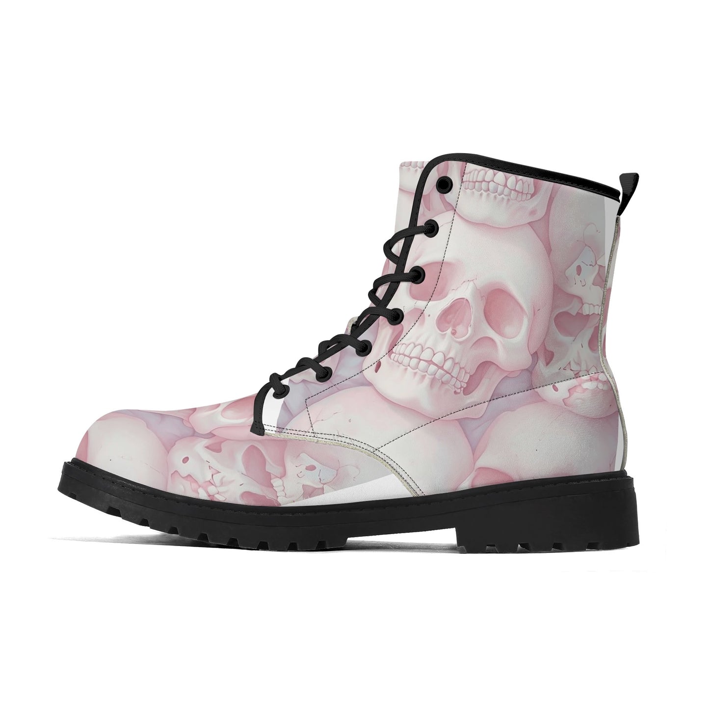 Pink Skulls Black Outsole Leather Boots-V2