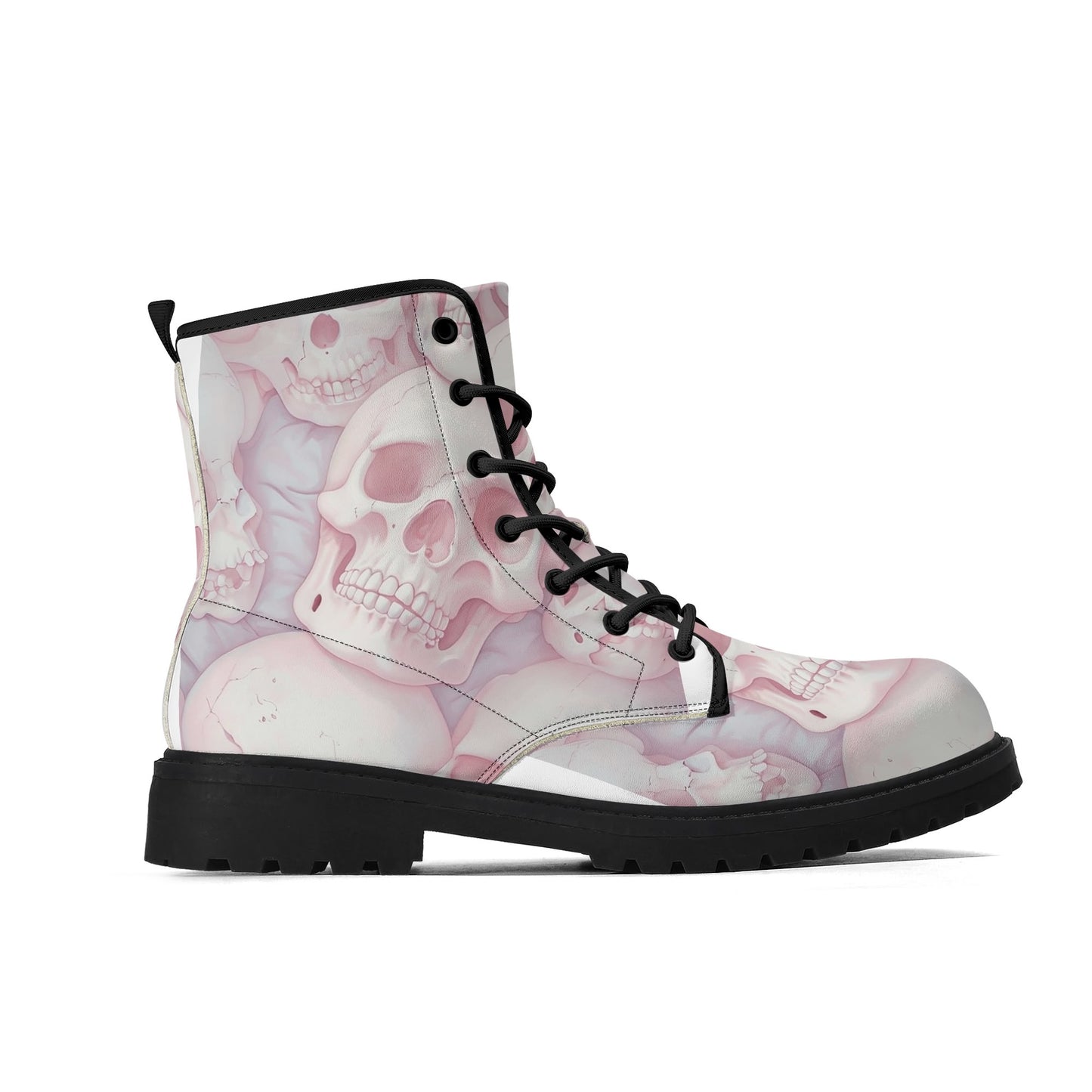 Pink Skulls Black Outsole Leather Boots-V2