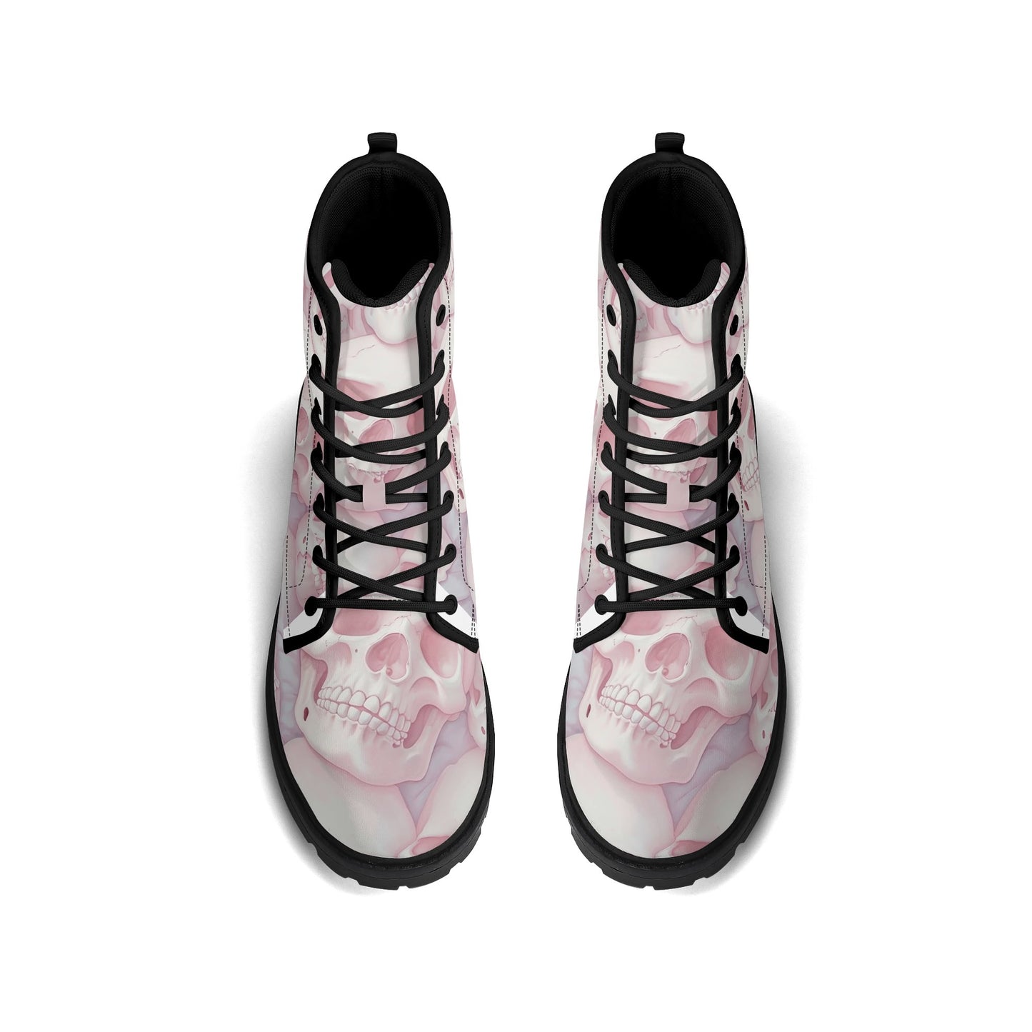 Pink Skulls Black Outsole Leather Boots-V2