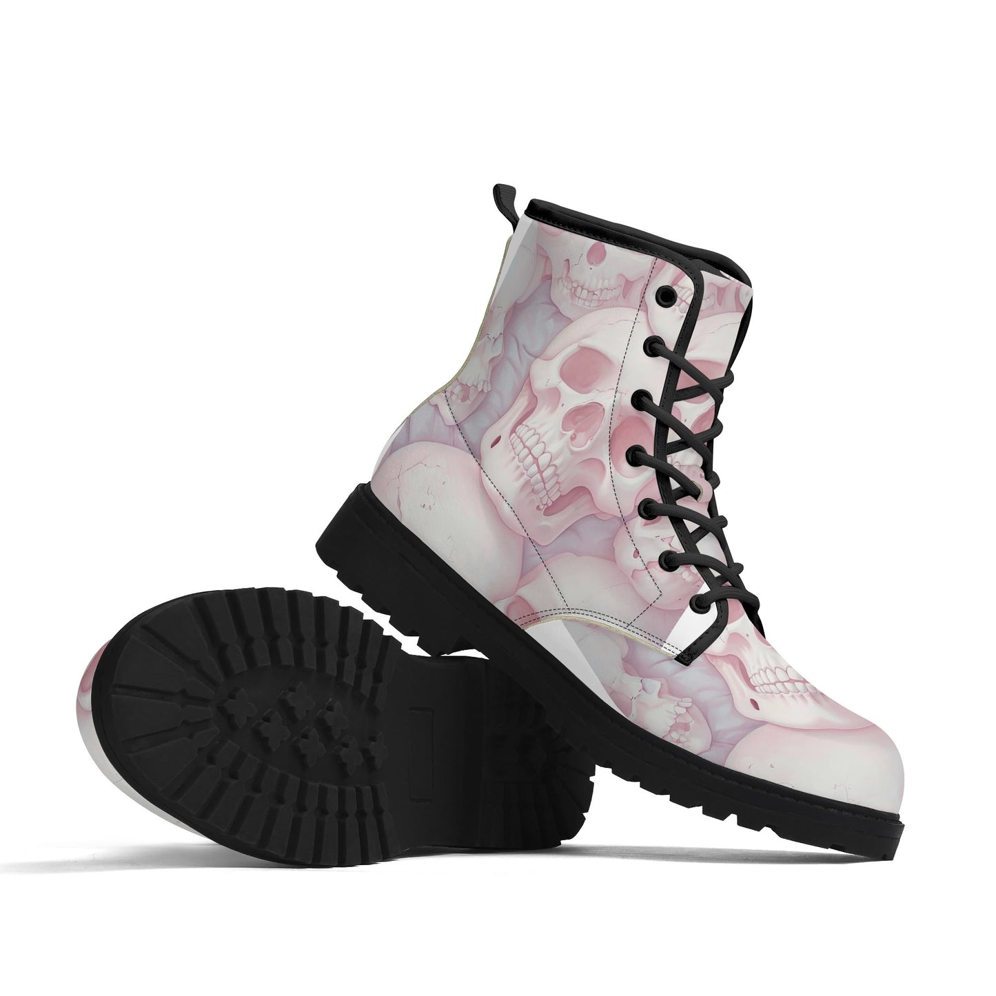 Pink Skulls Black Outsole Leather Boots-V2