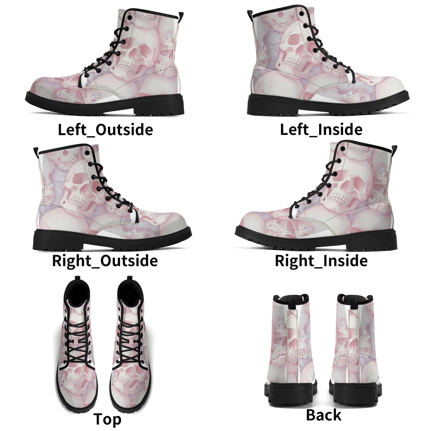 Pink Skulls Black Outsole Leather Boots-V2