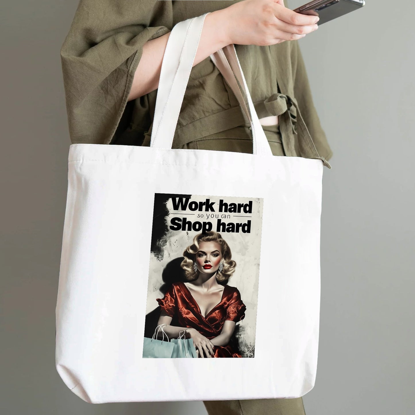 Work Hard Tote Bag (Single-sided Print)