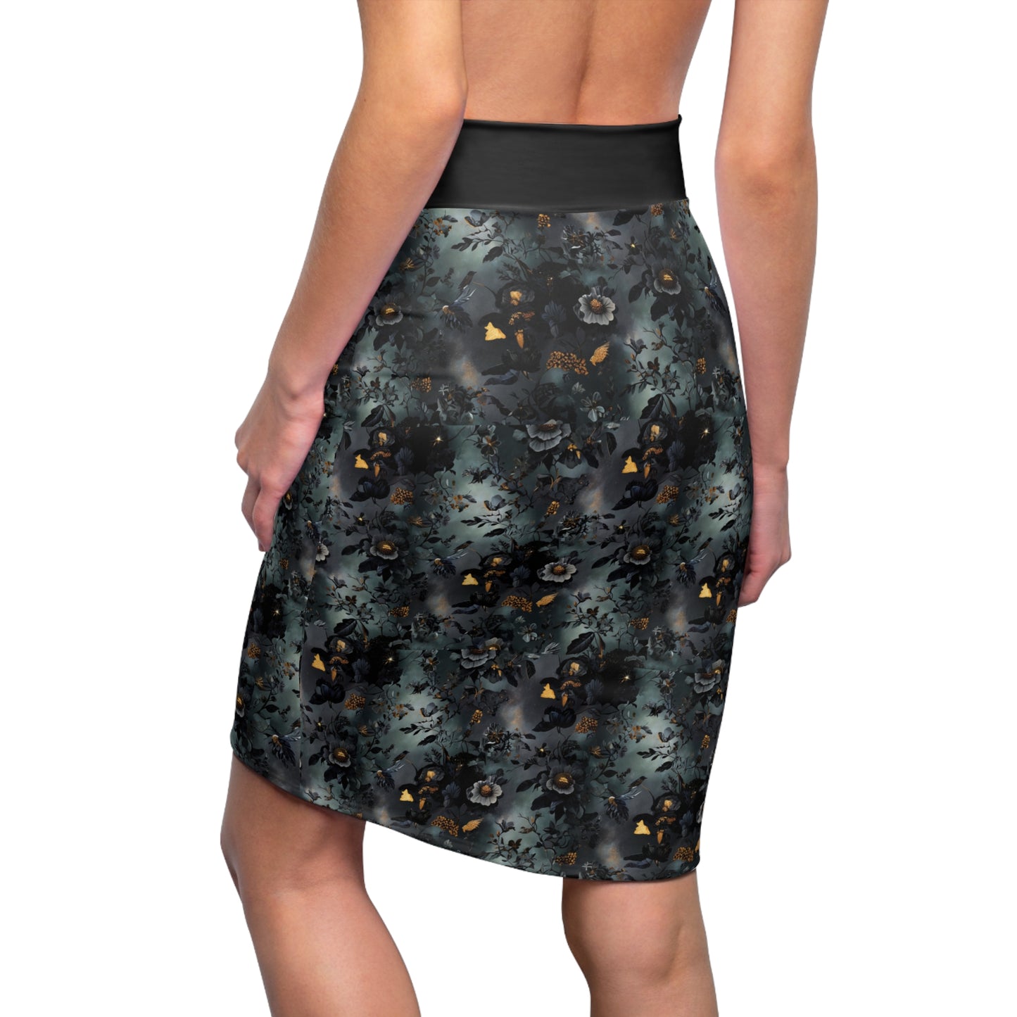 Dark Floral Pencil Skirt