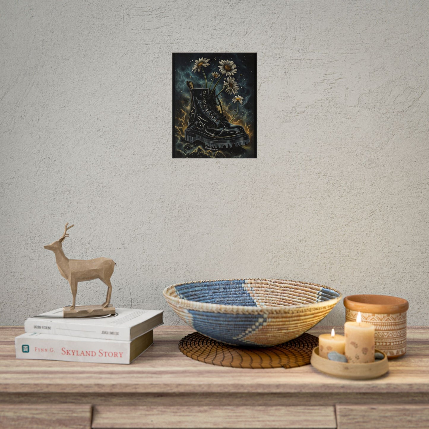 Grunge Floral Black Boot Rolled Poster - Edgy Wall Art for Music Lovers