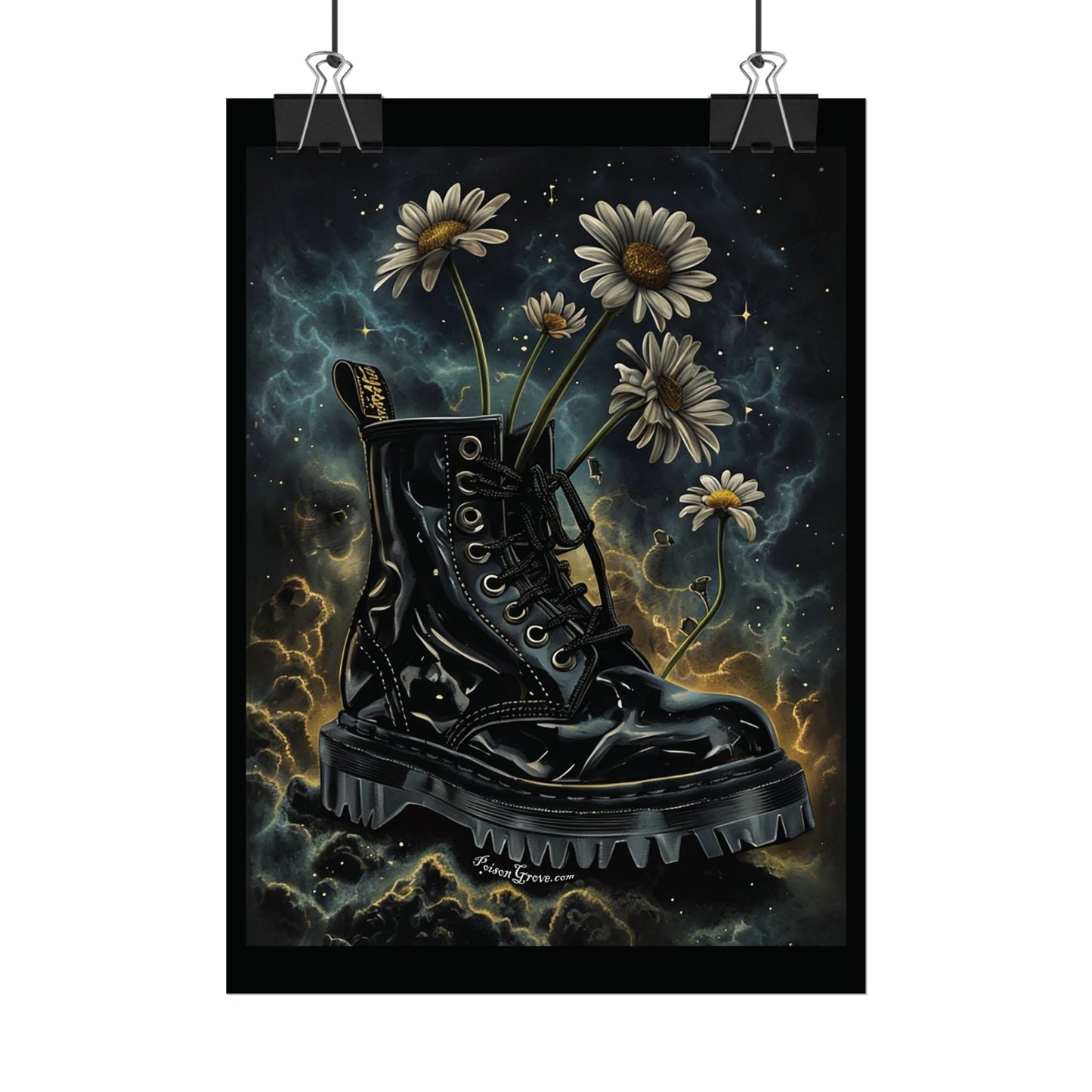 Grunge Floral Black Boot Rolled Poster - Edgy Wall Art for Music Lovers