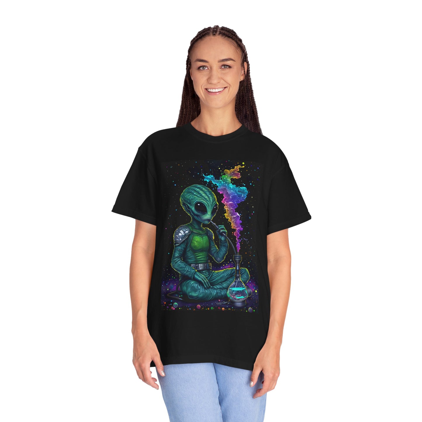 Cosmic Alien Unisex Garment-Dyed T-Shirt - Colorful Retro Sci-Fi Design