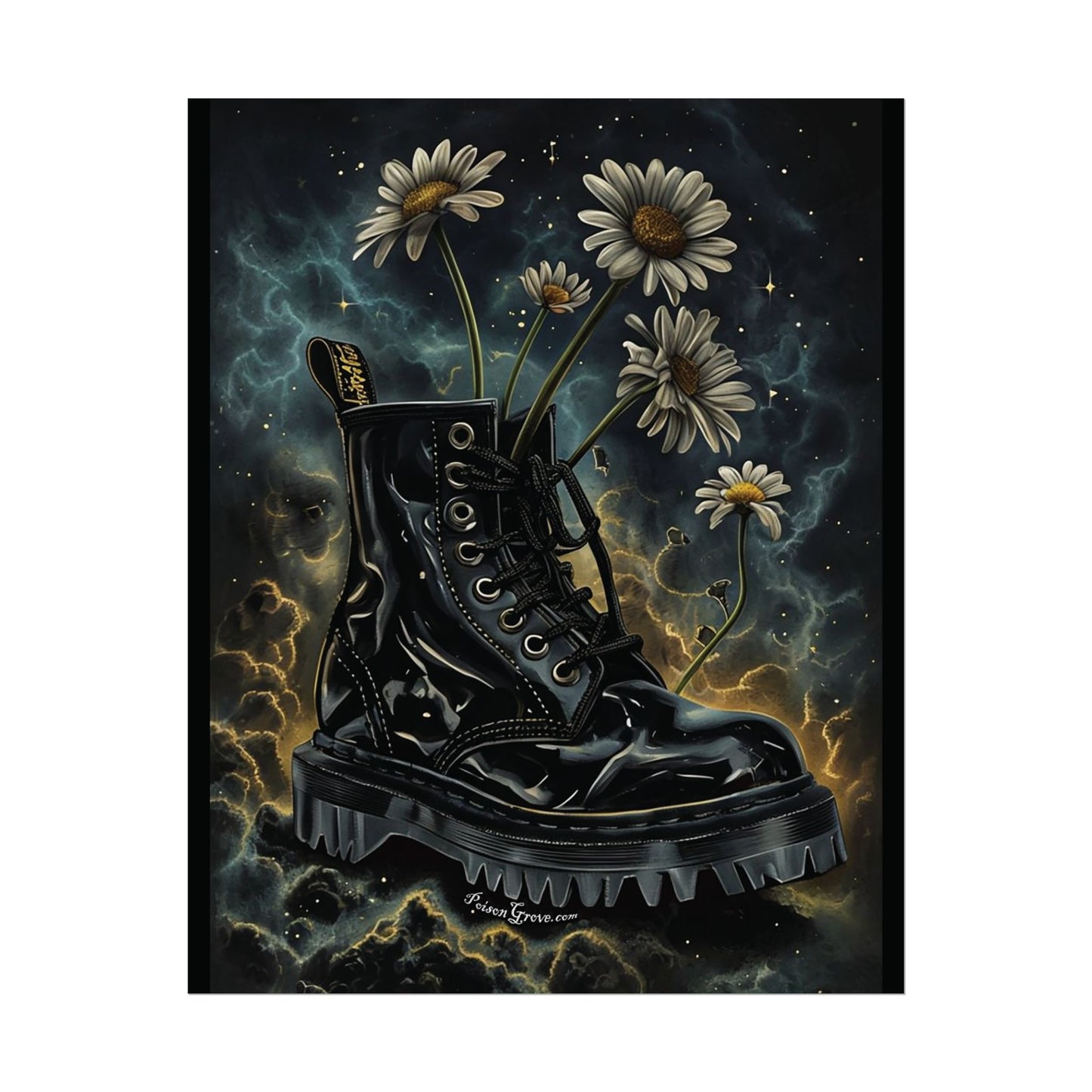 Grunge Floral Black Boot Rolled Poster - Edgy Wall Art for Music Lovers