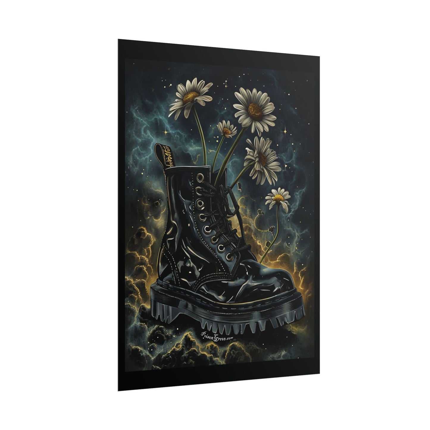 Grunge Floral Black Boot Rolled Poster - Edgy Wall Art for Music Lovers