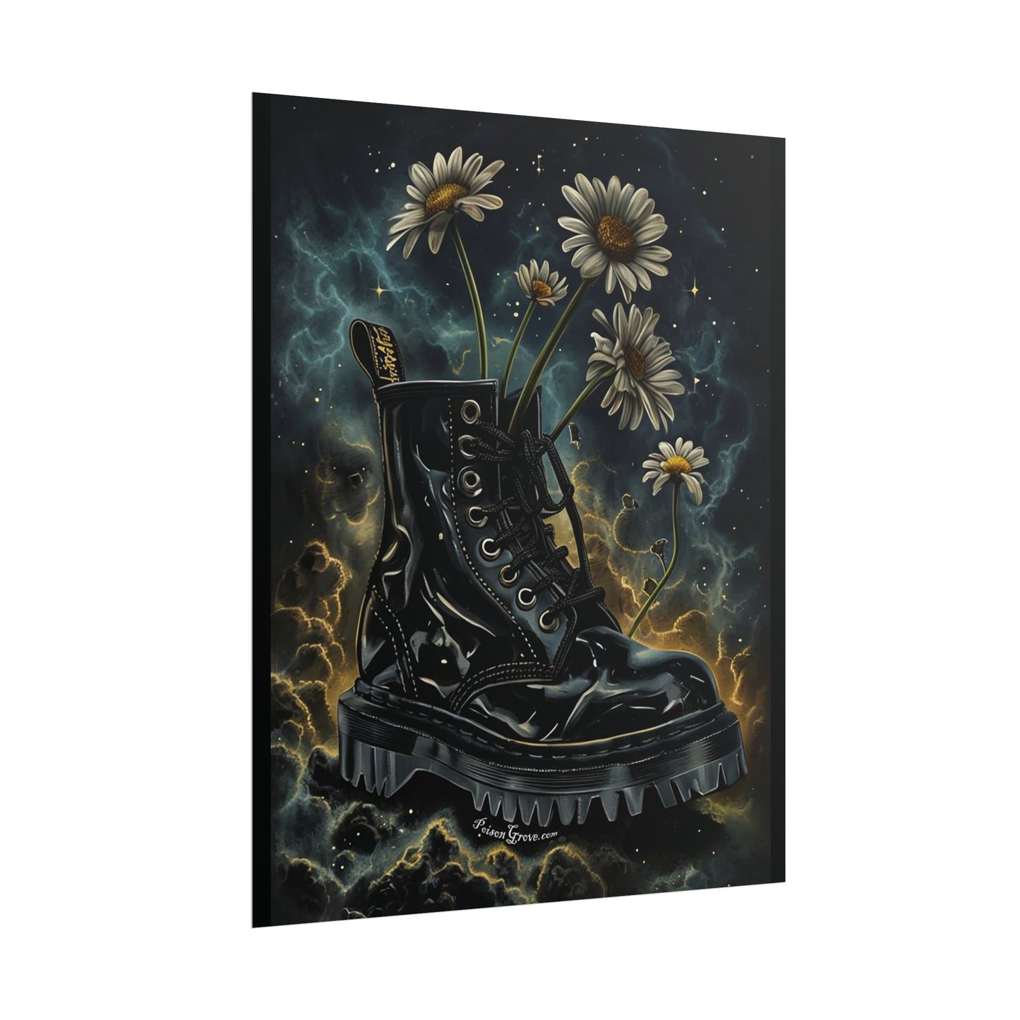Grunge Floral Black Boot Rolled Poster - Edgy Wall Art for Music Lovers